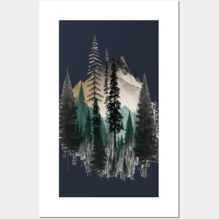 Pines Forest Mountains Minimalist Boho Chic Trees Nature Fun Posters and Art